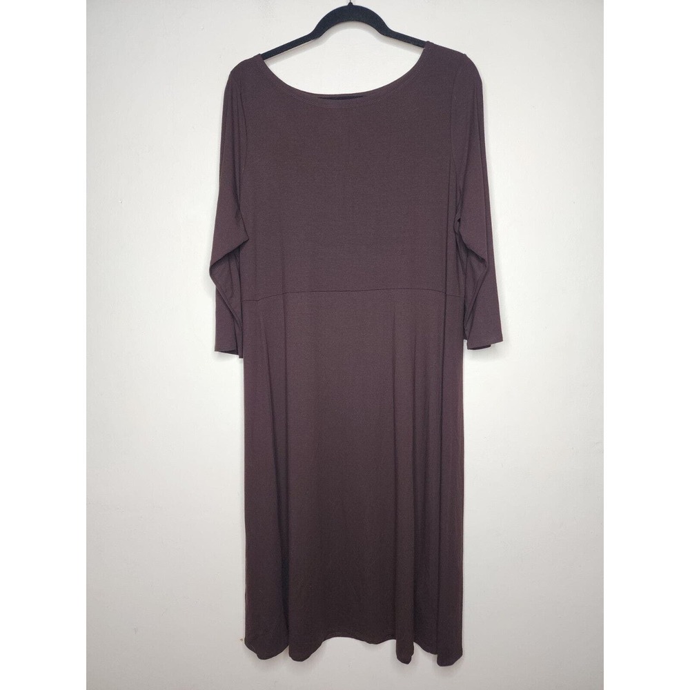 Eileen Fisher XL Jersey Knit Dress 3/4 Sleeve Brown NWT